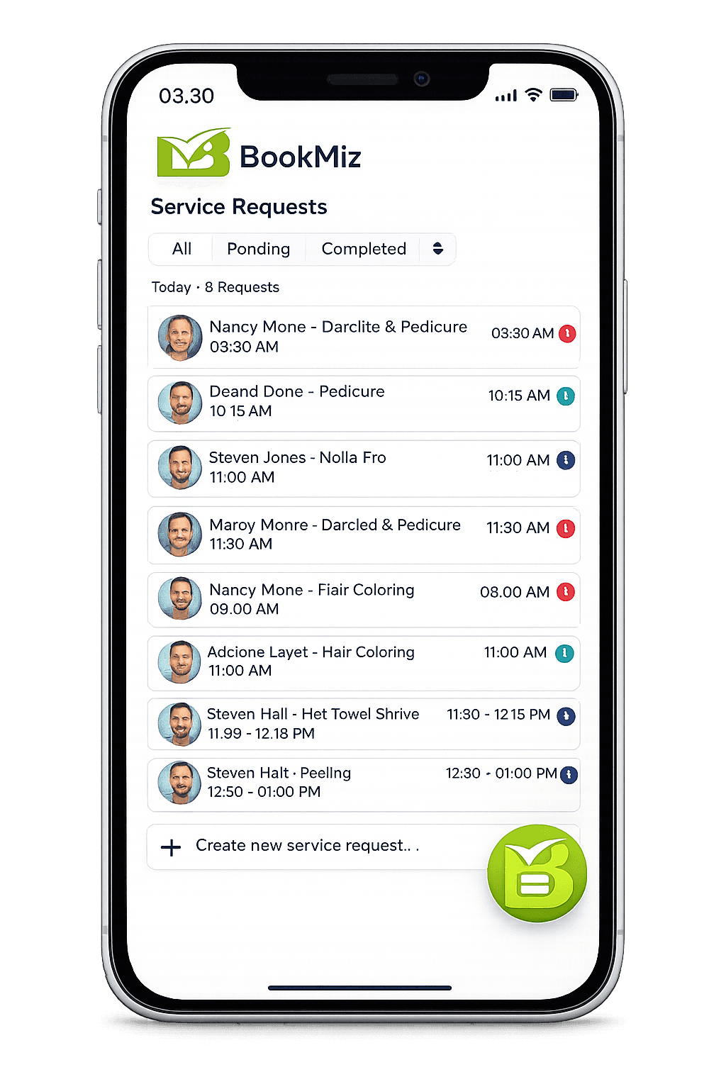 BookMiz mobile app - Service Request & Quote System